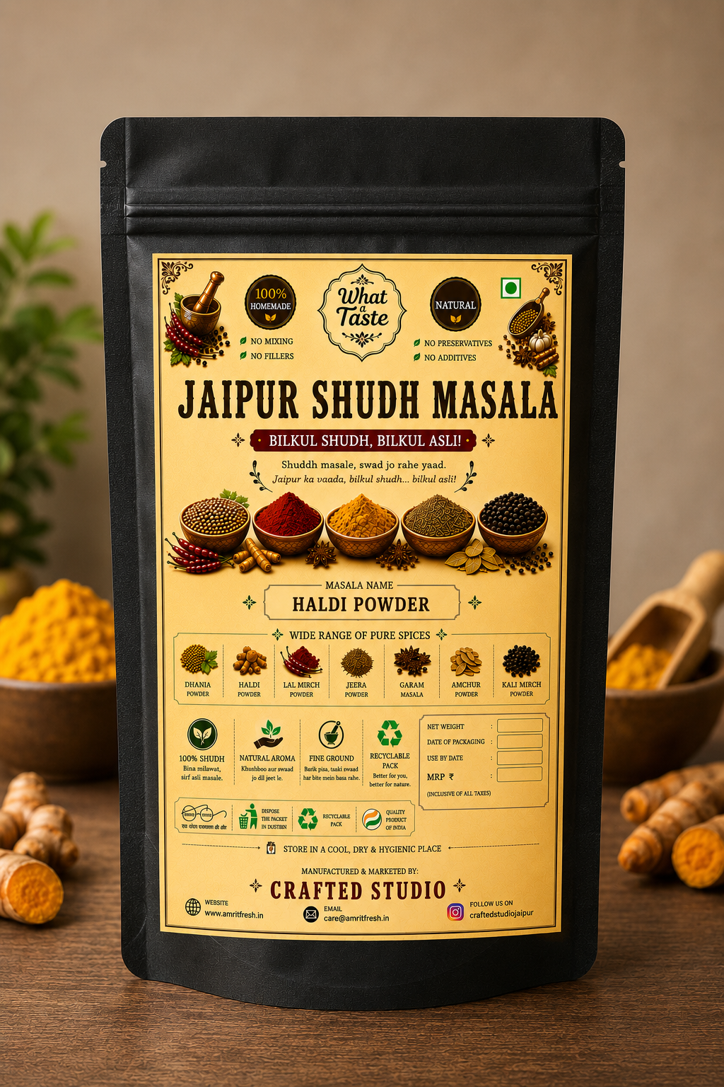 Amrit Fresh Pure Haldi Powder | Natural Turmeric | Stone Ground | No Additives